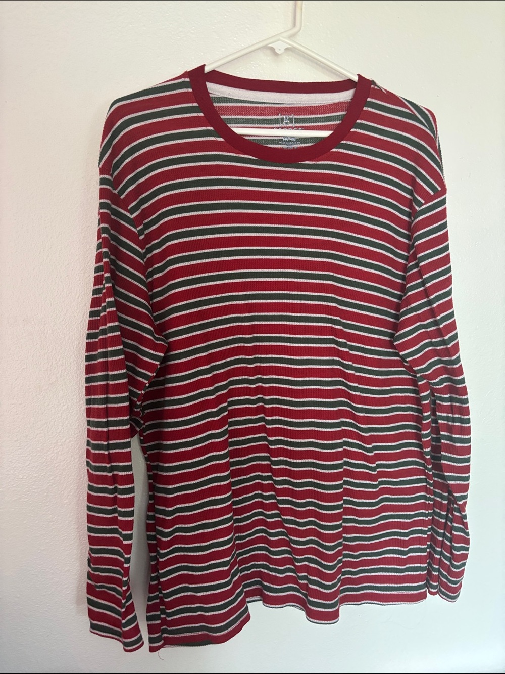 George Striped Long-Sleeve Crewneck Shirt - Red, Black, White
